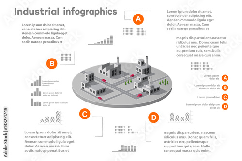 Infographic elements for presentation building 3D industry construction of isometric of flat design with urban landscape and industrial factory buildings and vector infograph set