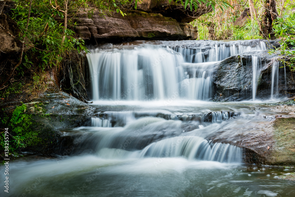 beautiful small waterfalls and plants of Sang Chan Waterfall in Ubon Ratchathani, Thailand