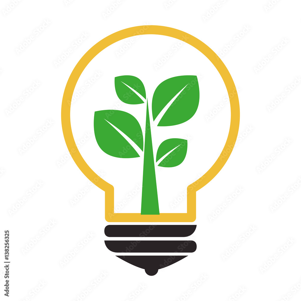 bulb with leafs ecology symbol vector illustration design