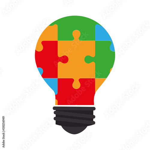 bulb light with puzzle pieces education icon vector illustration design