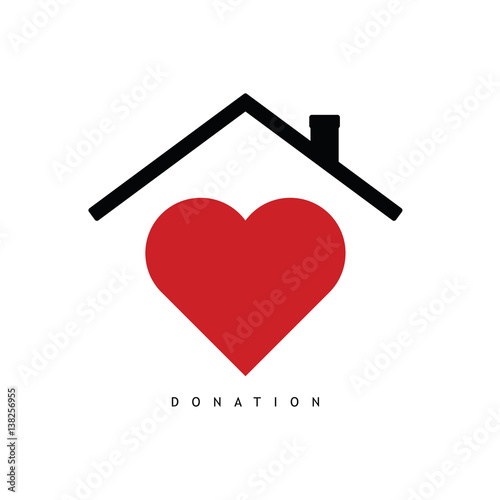 donate symbol with red heart and roof illustration
