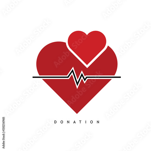 donation with heart and heartbeat color illustration