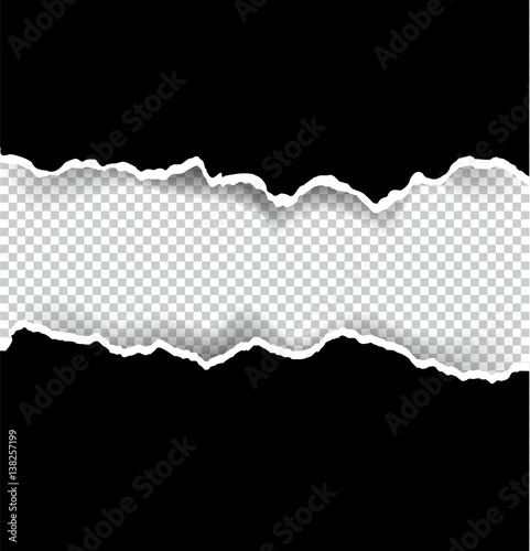 Ripped paper transparent and black background with space for text, vector art and illustration.