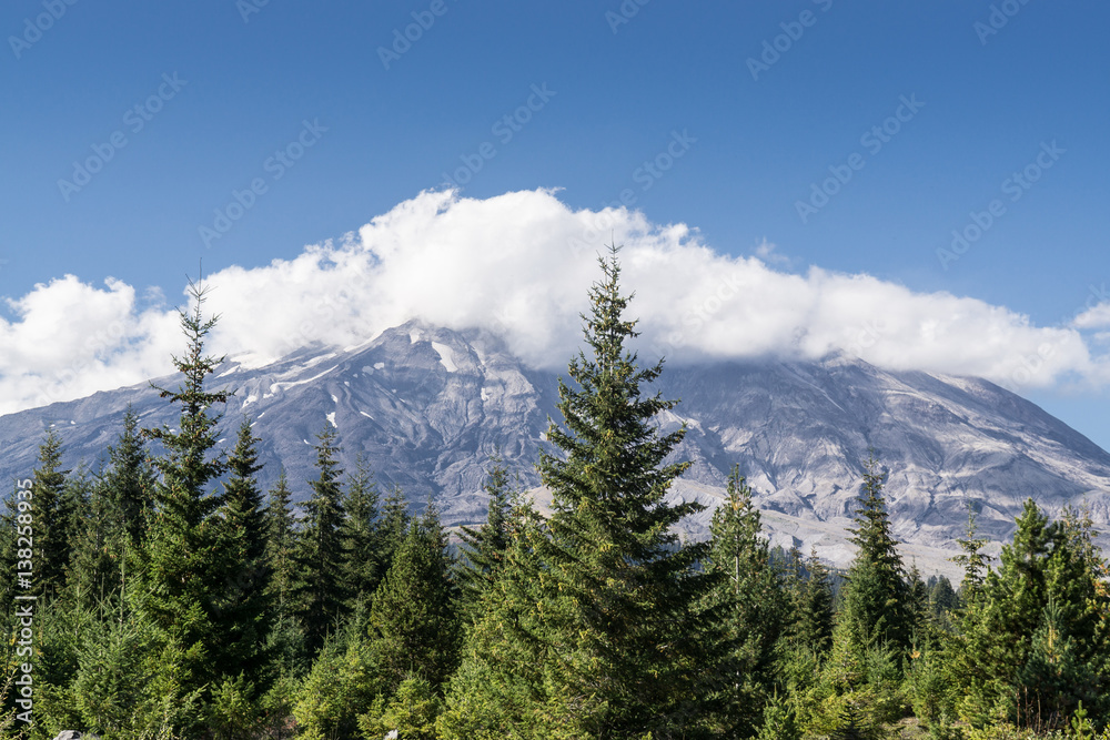 Fototapeta premium Mount St Helens covered by clouds, WA, USA