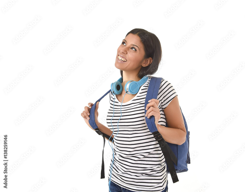 beautiful and trendy latin student girl carrying backpack smiling happy thinking in future beautiful and trendy latin student girl carrying backpack smiling happy thinking in future