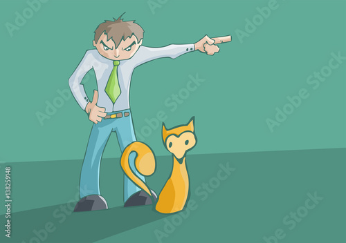 Angry man punishing his fox pet