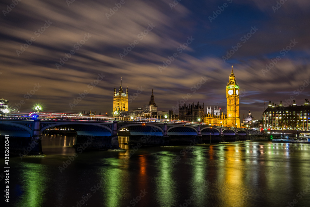 Houses of Parliament, Big Ben and Westminster at sunset.