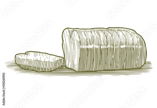 Woodcut sliced bread loaf.