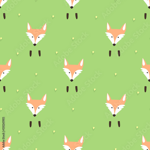 Cute pattern with a muzzle and paws foxes and flowers