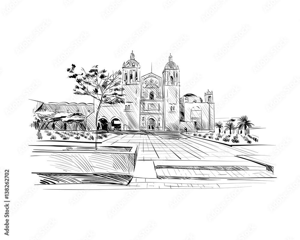 Mexico. Templo de Santo Domingo de Guzman. Hand drawn vector illustration.  Stock Vector | Adobe Stock