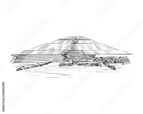 Mexico. Pyramid of the Sun.Teotihuacan. Hand drawn vector illustration.