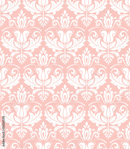 Damask classic pattern. Seamless abstract background with repeating elements. Pink and white pattern