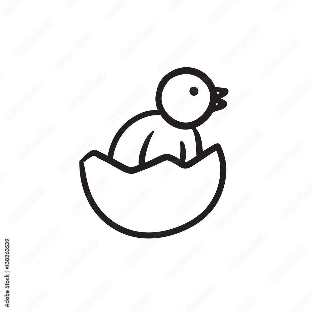 Chick peeking out of egg shell sketch icon. Chick peeking out of egg shell sketch icon.