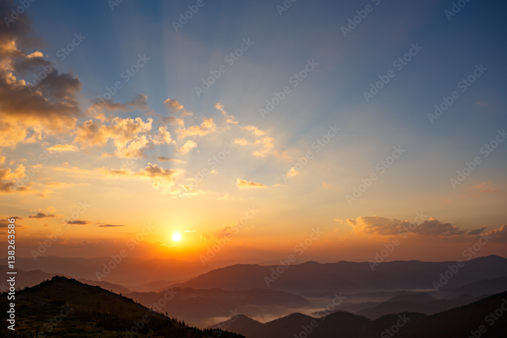 beauty sunset landscape in mountain