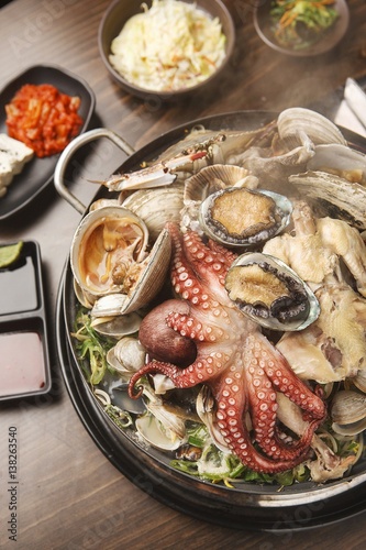 haecheuntang. assorted seafood stew.  photo