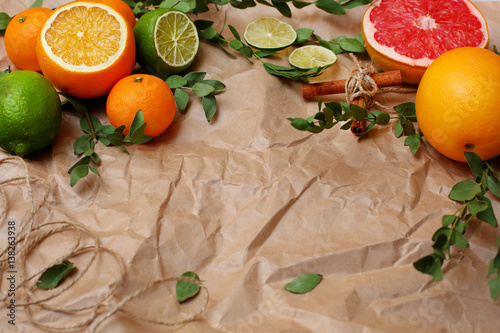 citrus fruits on brown paper