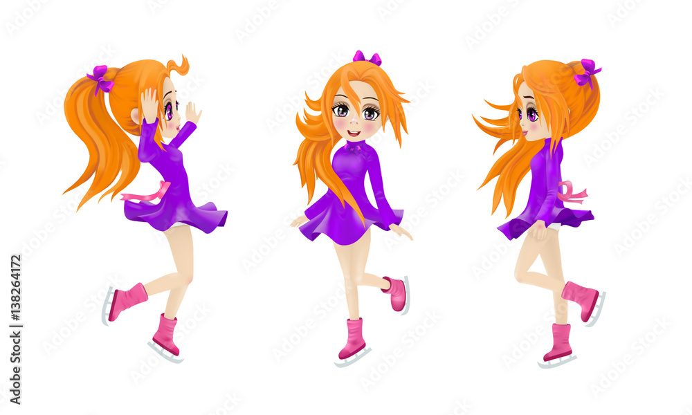 Happy skating girl. Illustration isolated on white Happy skating girl. Illustration isolated on white