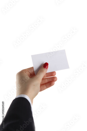 Woman hand giving business card in office