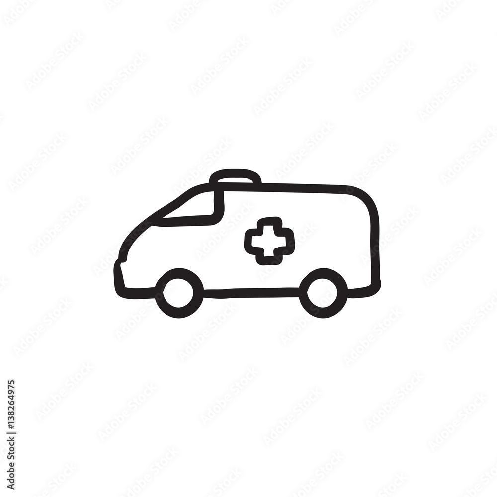 Ambulance car sketch icon.