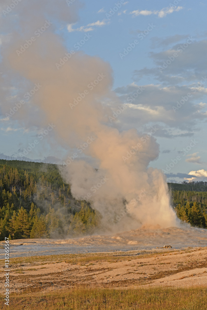 Sunset on an Erupting Geyser Sunset on an Erupting Geyser