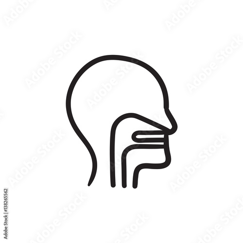 Human head with ear, nose, throat sketch icon.