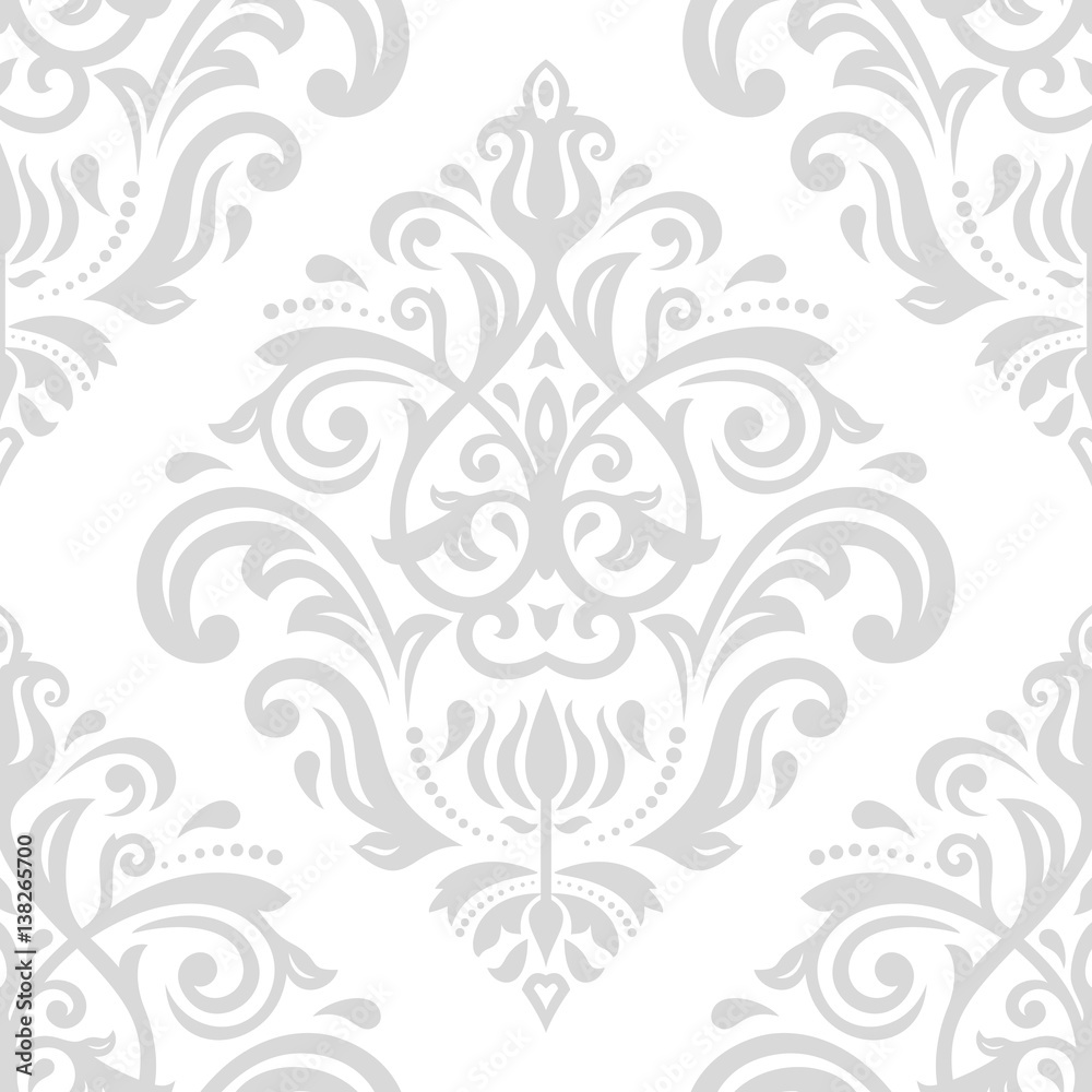 Damask classic pattern. Seamless abstract background with repeating elements. Light silver pattern