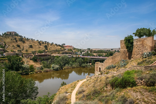 The slopes of the Tagus river , the view near the bridge of St. Martin in Toledo, Spain. May 2006 © Dmytro