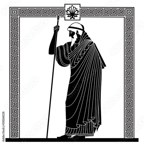 Greek old man with a staff Vector Image.