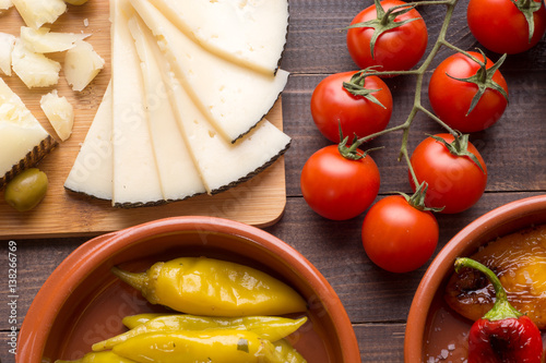 Top view of spanish tapas starters