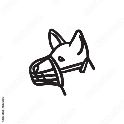 Dog with muzzle sketch icon.