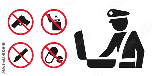 Customs control area sign and prohibition icons