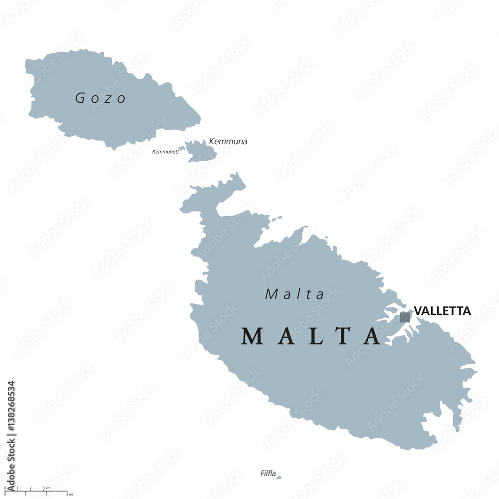 Vetor de Malta political map with capital Valletta. Republic and