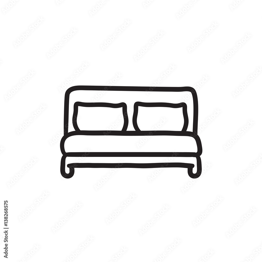 Double bed sketch icon.
