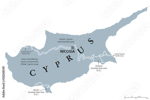 Photo Cyprus political map with capital Nicosia
