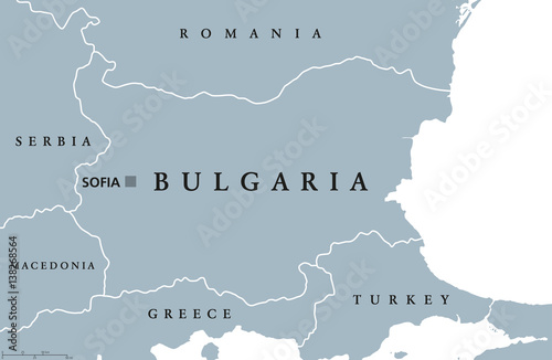 Canvas Print Bulgaria political map with capital Sofia, national borders, and neighbor countries