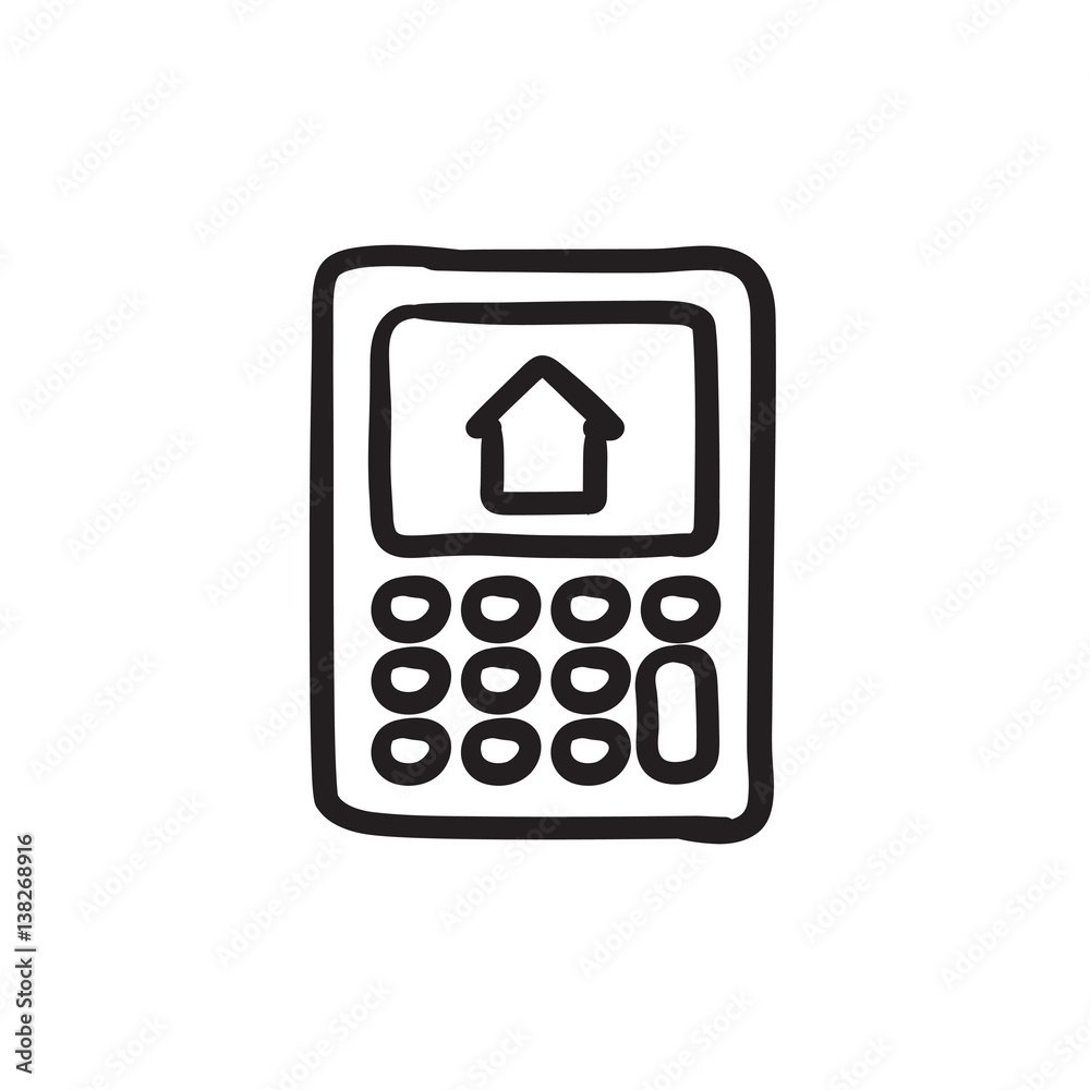Calculator with house on display sketch icon. Calculator with house on display sketch icon.