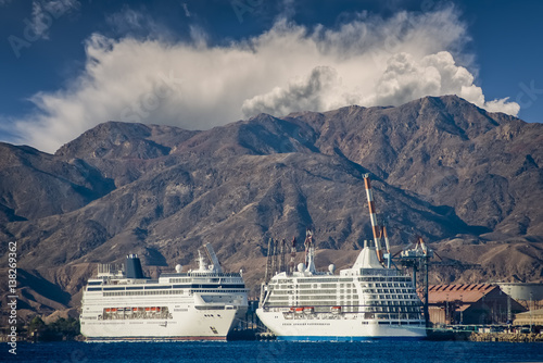 Luxury cruise passenger ships moored to marine commercial port of Eilat - famous resort city in Israel © sergei_fish13