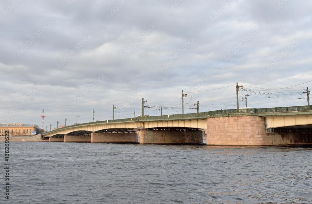 Liteyny Bridge at cloudy day.