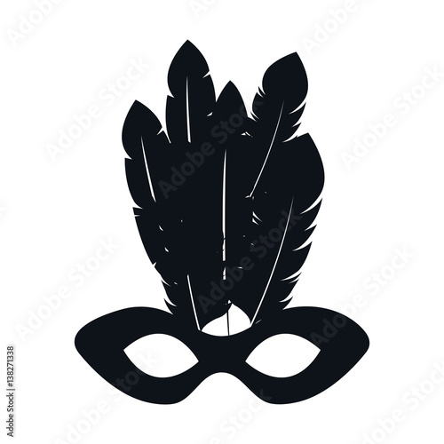 black silhouette mardi gras mask with feathers vector illustration