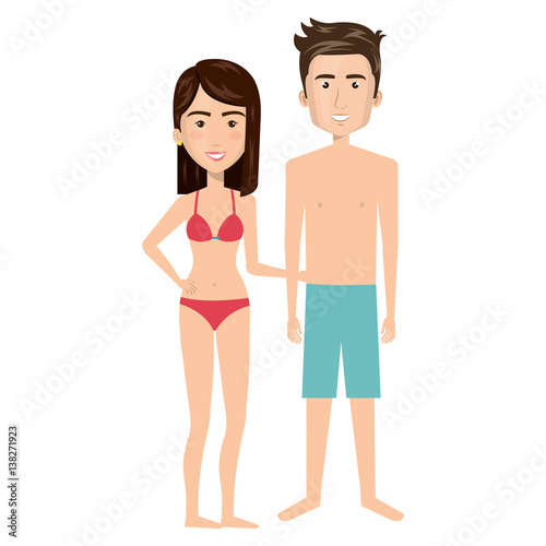 cartoon couple caucasian with summer swimsuit vector illustration