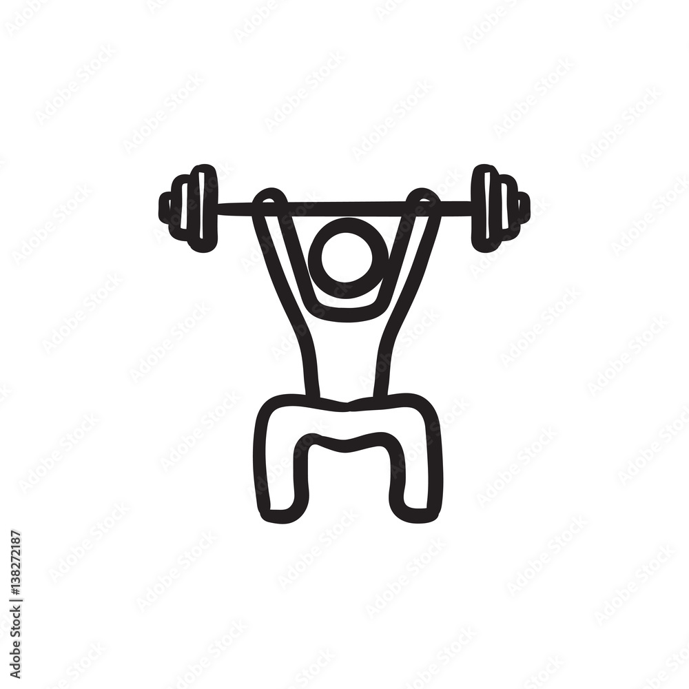 Man exercising with barbell sketch icon. Man exercising with barbell sketch icon.