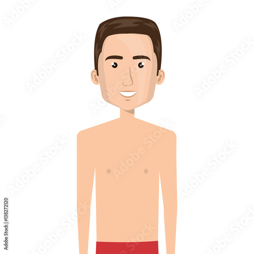 half body cartoon man with sweatpants clothes vector illustration