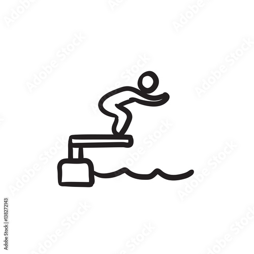 Swimmer jumping in pool sketch icon.