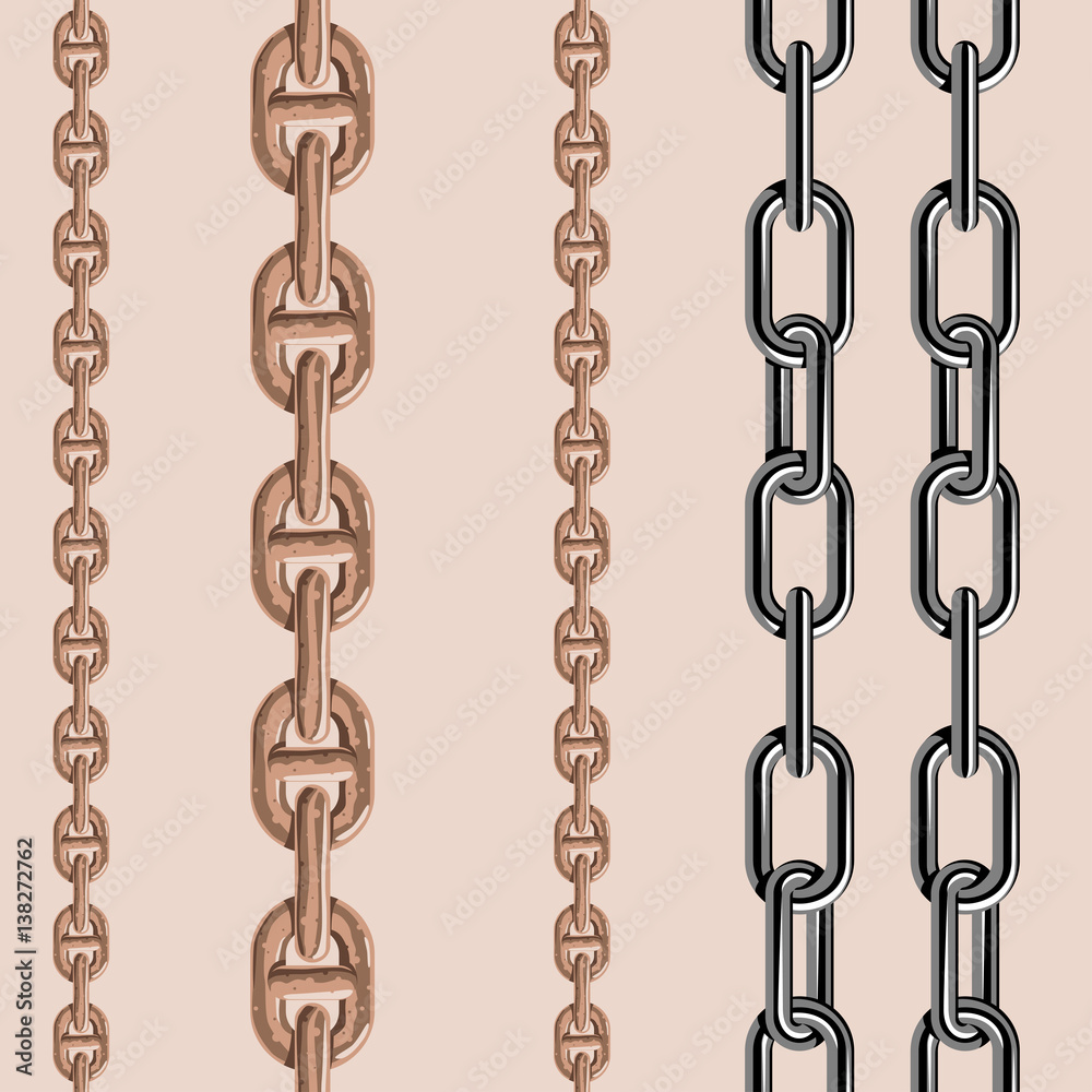 Chains link strength connection vector seamless pattern of metal linked parts and iron equipment protection strong sign shiny design background. Chains link strength connection vector seamless pattern of metal linked parts and iron equipment protection strong sign shiny design background.
