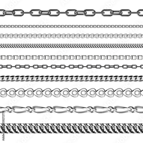 Chains link strength connection vector seamless pattern of metal linked parts and iron equipment protection strong sign shiny design background.