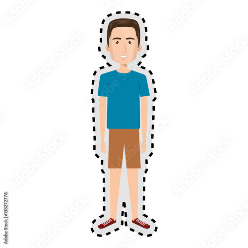 sticker cartoon man with short pants and hairstyle vector illustration