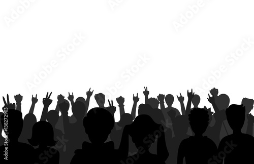 Group of people black business male female concept and fun standing crowd of position team silhouettes friends fans pose vector illustration.