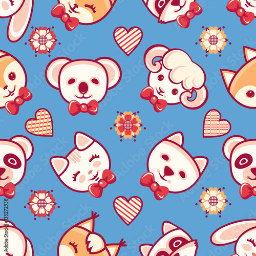 Cute pets. Seamless pattern. Colorful background with characters