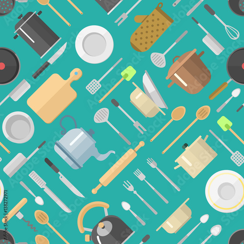 Seamless pattern with kitchenware vector illustration.