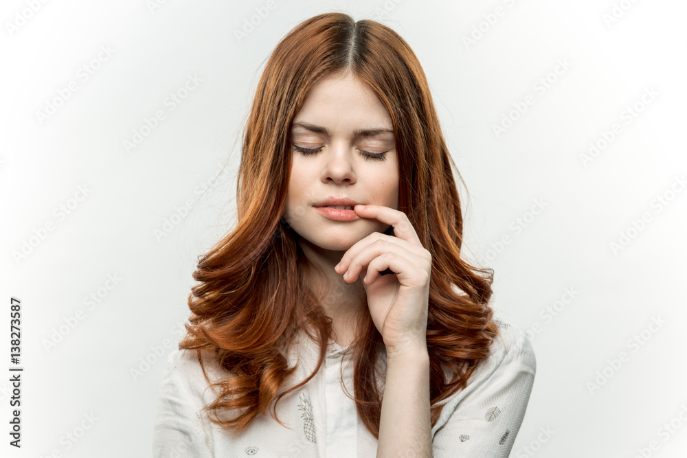 woman with closed eyes, long hair woman with closed eyes, long hair